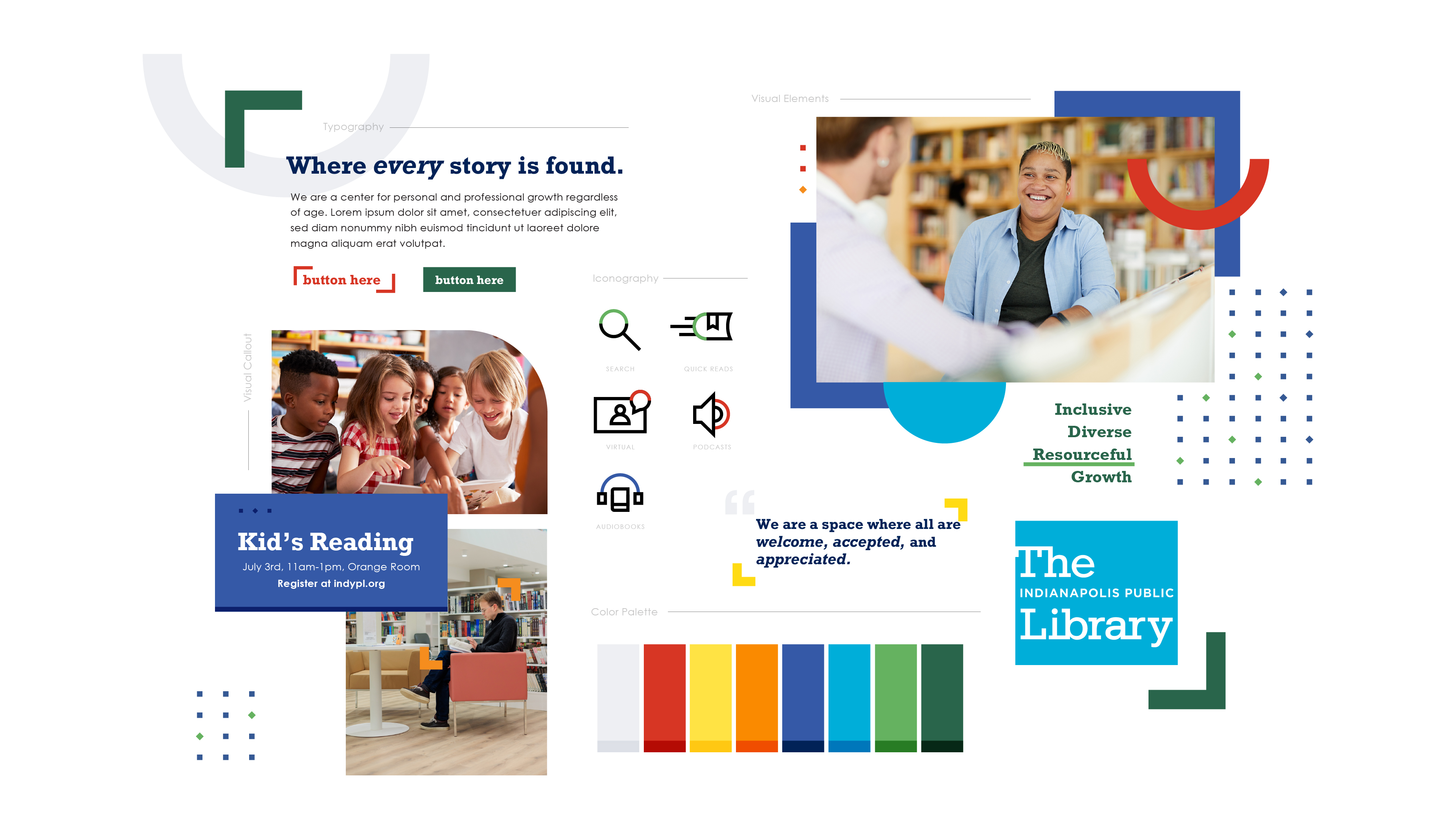 Visual brand created by AP The Creative for the Indianapolis Public Library