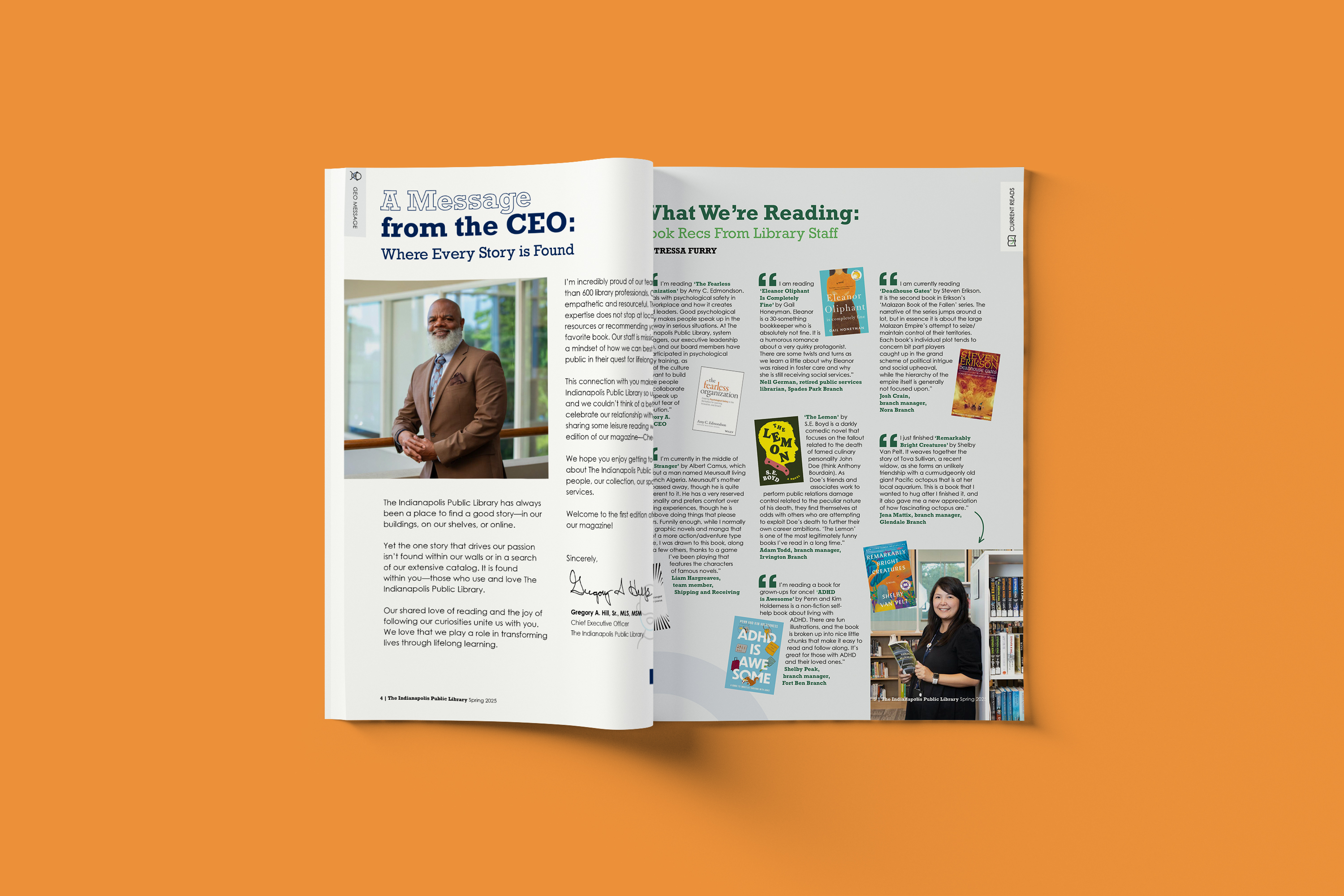 Magazine layout pages design for the Indianapolis Public Library by AP The Creative.