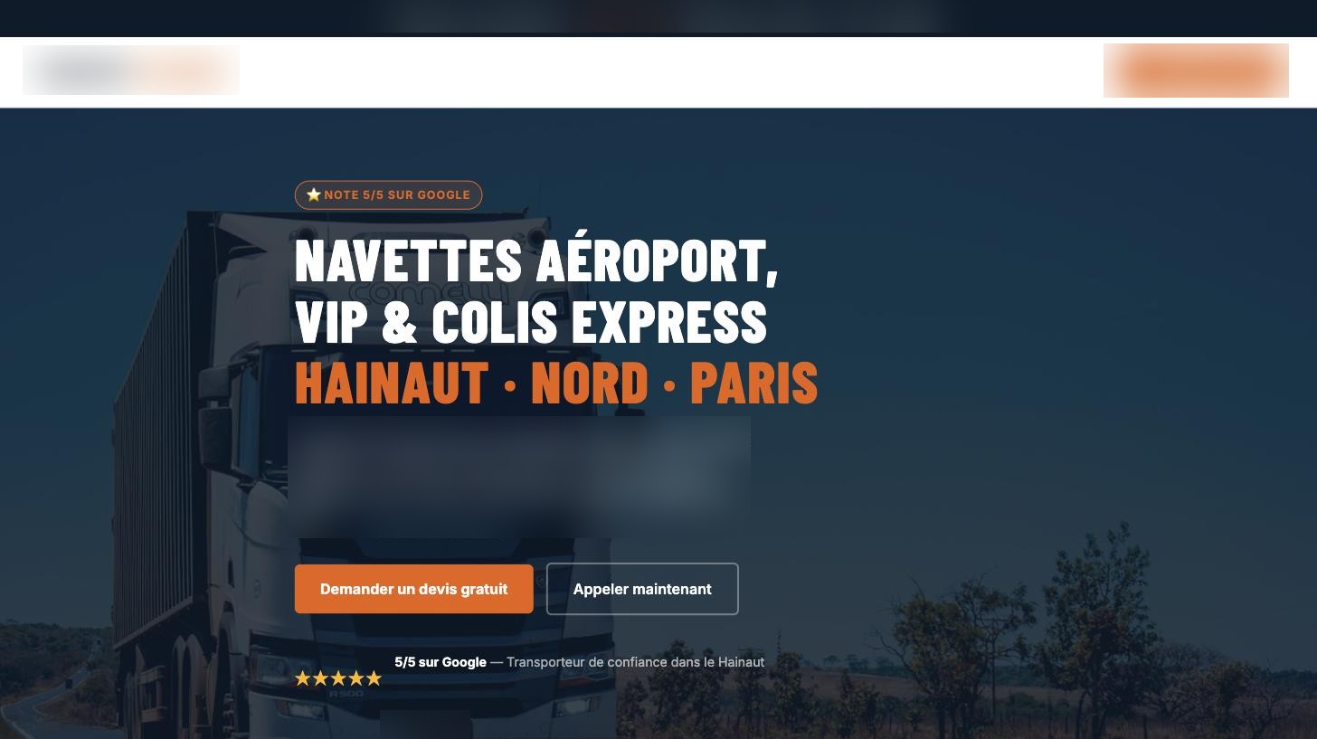 Capture d'écran du site réalisé, secteur transport de voyageurs, noms et coordonnées masqués