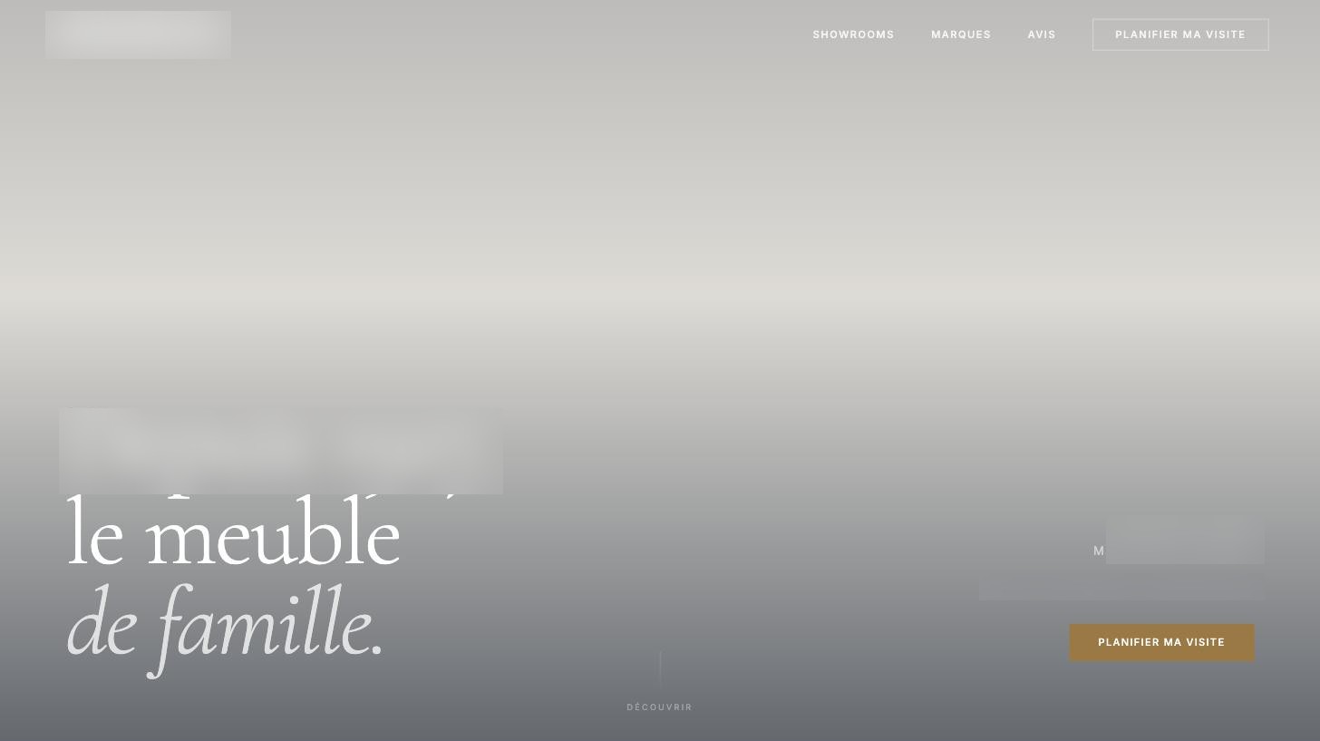 Capture d'écran du site réalisé, secteur ameublement et literie, noms masqués