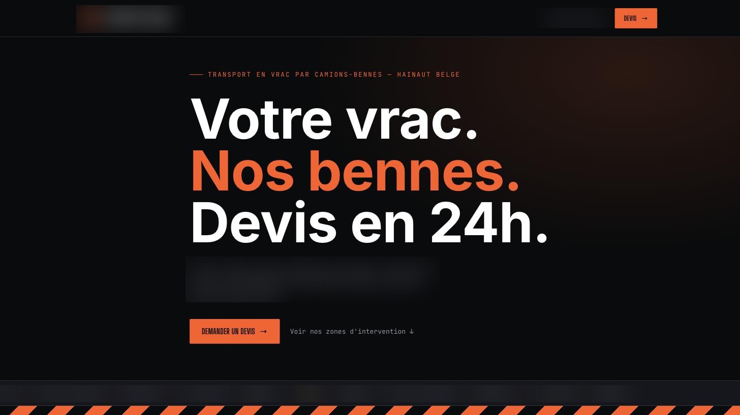 Capture d'écran du site réalisé, secteur transport routier, noms et coordonnées masqués