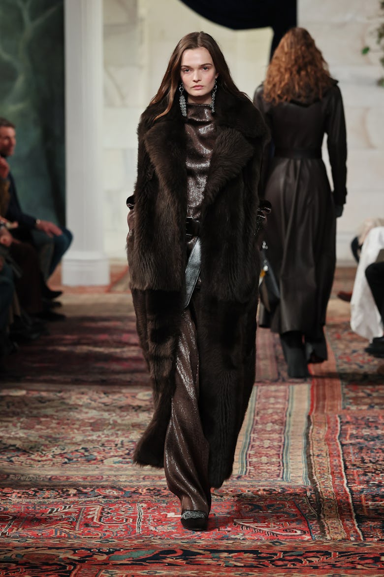 NEW YORK, NEW YORK - FEBRUARY 10: Lulu Tenney walks the runway for the Ralph Lauren fashion show dur...