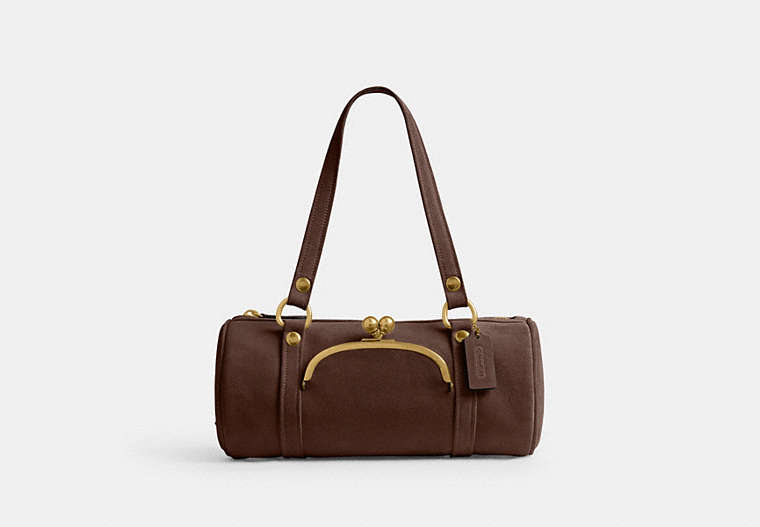 COACH®,Kisslock Barrel Bag,Suede,Lining Cotton,Lining Cotton Knit,Barrel Bag,Pendant,Brass,Day Party,Brown,Front View