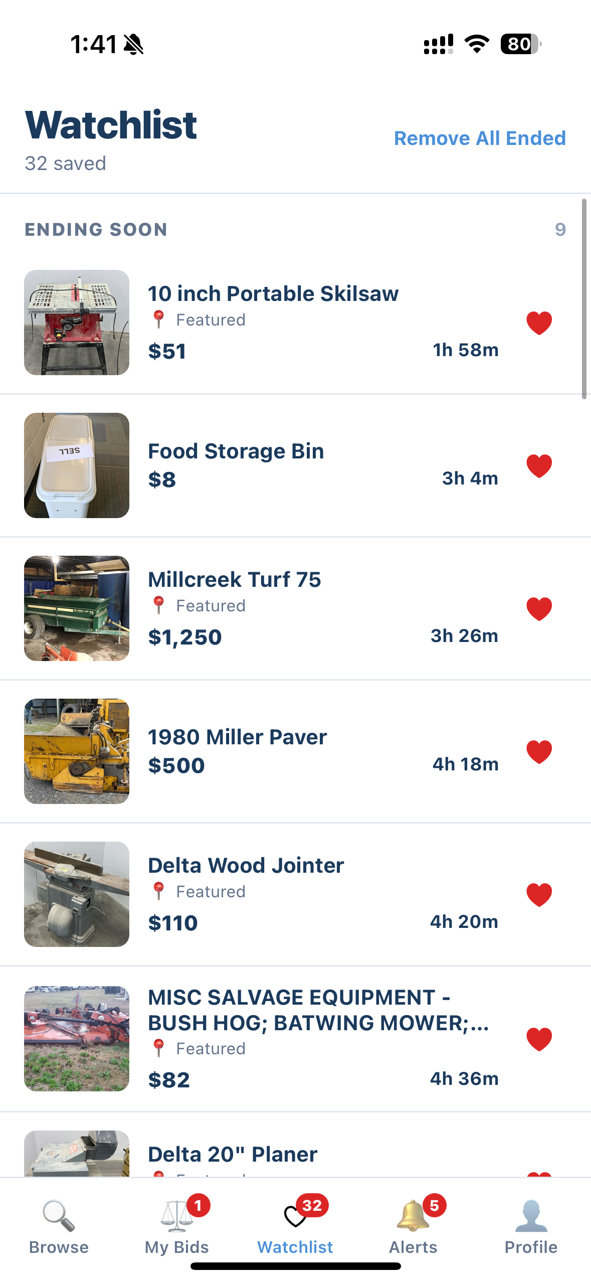 Municibid app My Bids screen