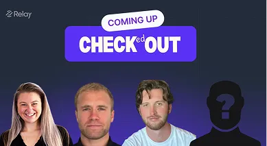 Checked Out live podcast promo with host headshots.