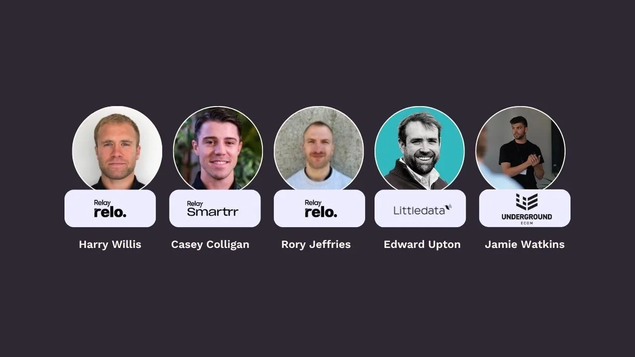 SMS mastery webinar graphic with five speakers and their company logos.