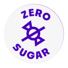 Circular badge with purple text and icon reading 'Zero Sugar'.