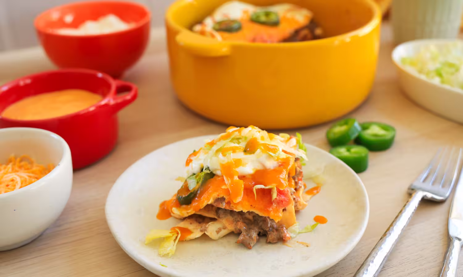 Tex - Mex high protein lasagna made out of egg white wraps 