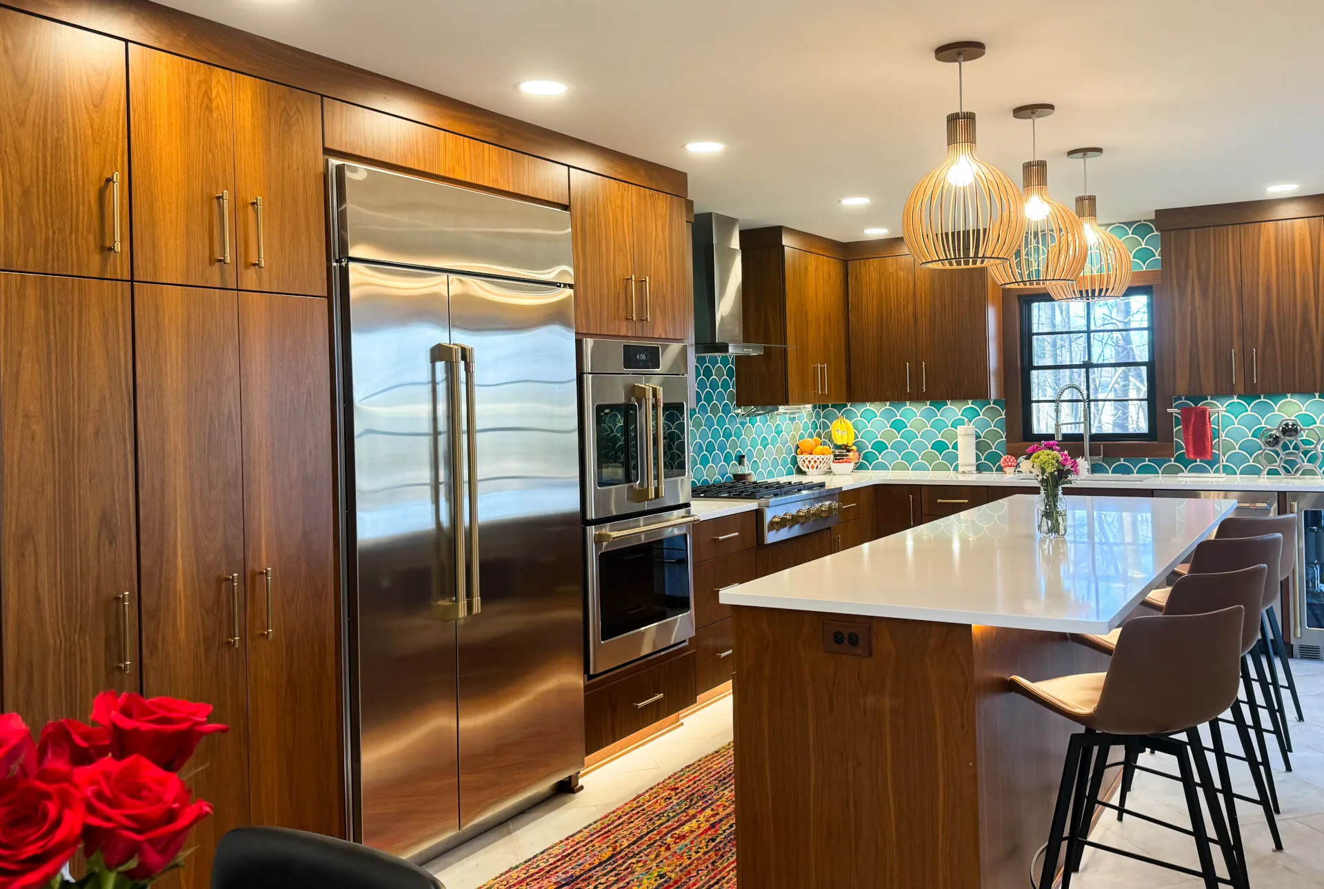 new kitchen with brown wooden cabinets