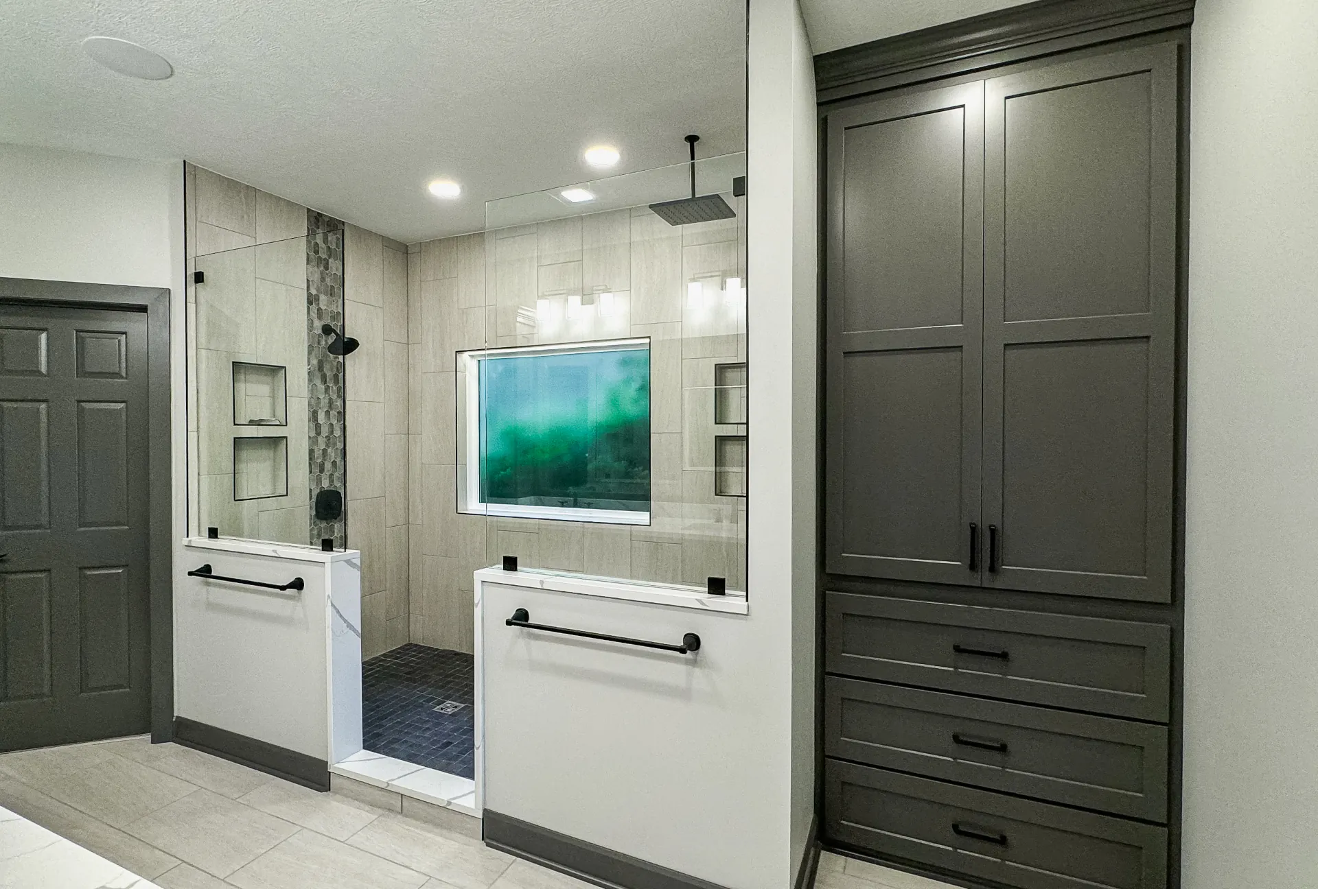 large open-concept white showe