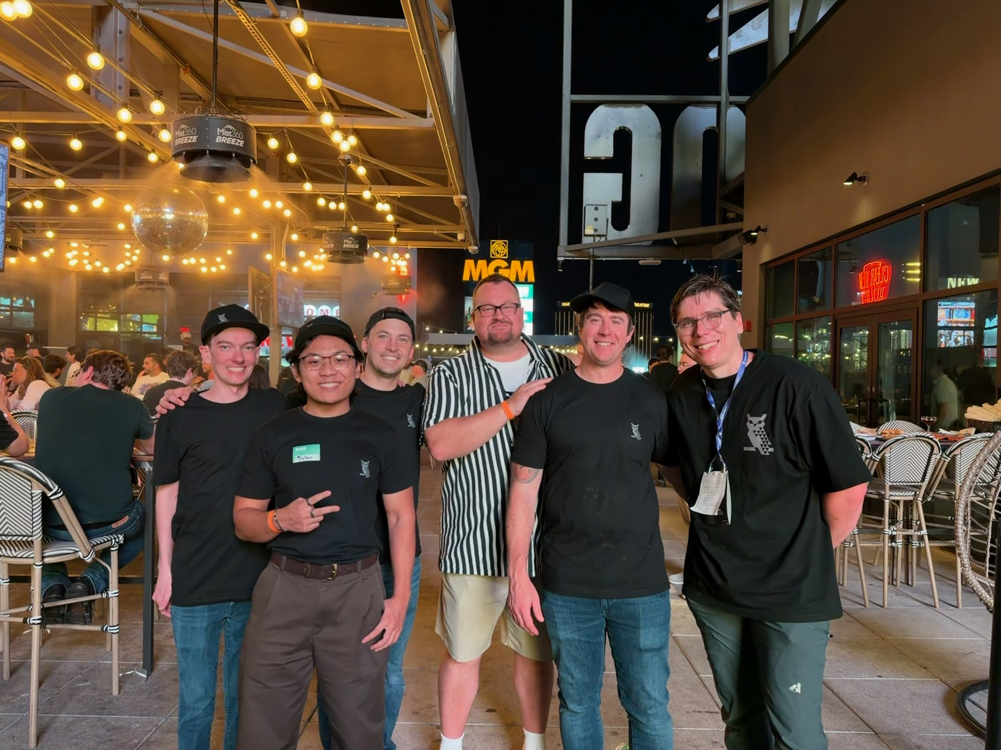 A group of OAIC attendees at the Black Hat 2026 rooftop gathering