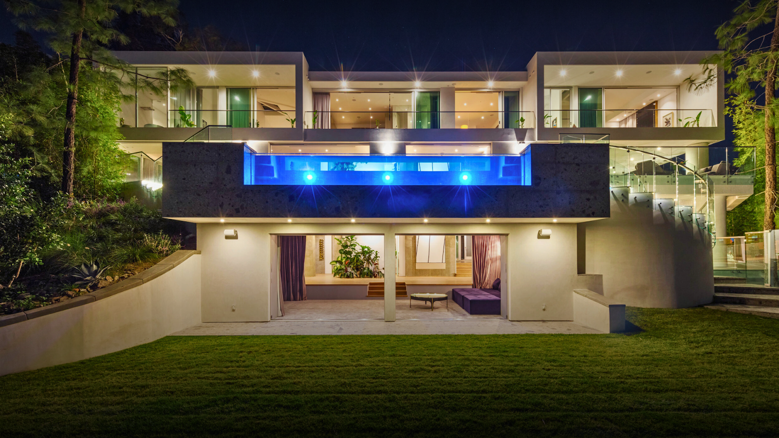 Over lit acrylic pool window glowing too brightly at night.
