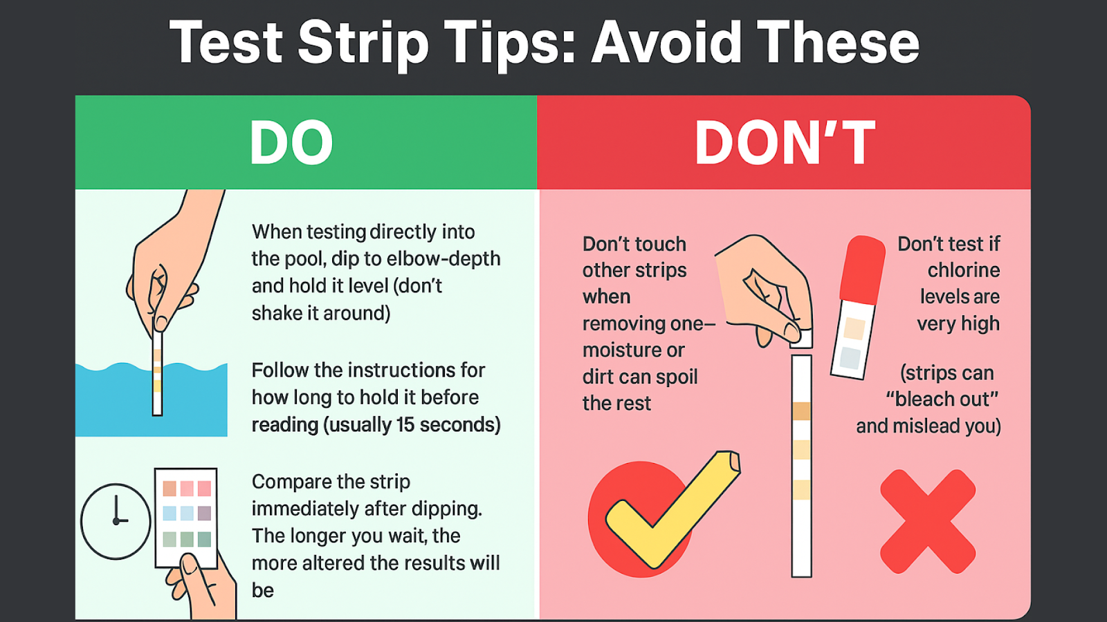 Common mistakes to avoid when using pool test strips.