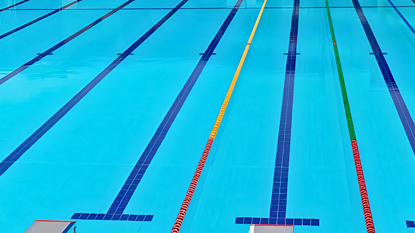 Narrow lap pool with racing lane tiles for exercise