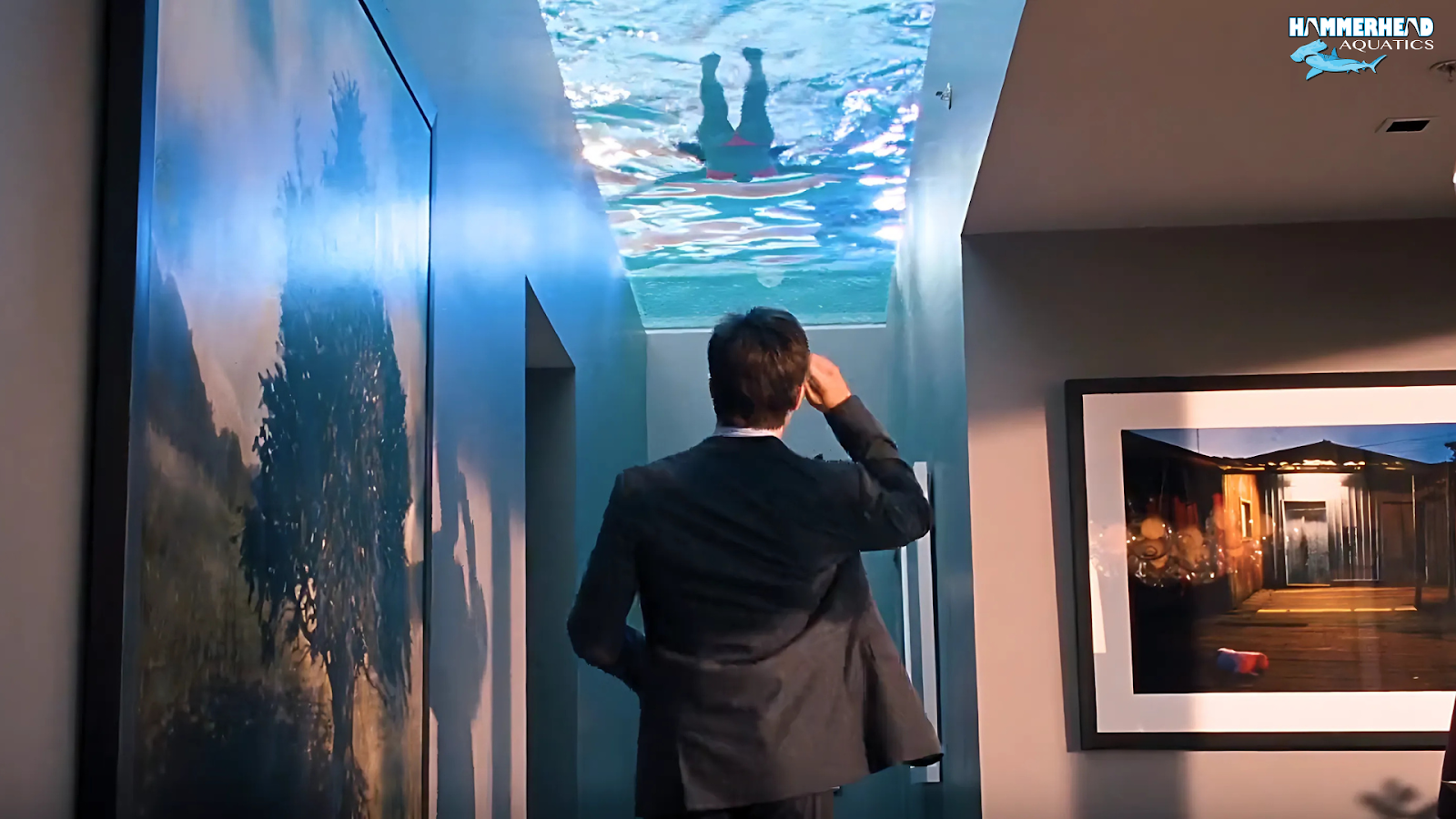 Luxury pool with large acrylic and glass viewing window designed for safety