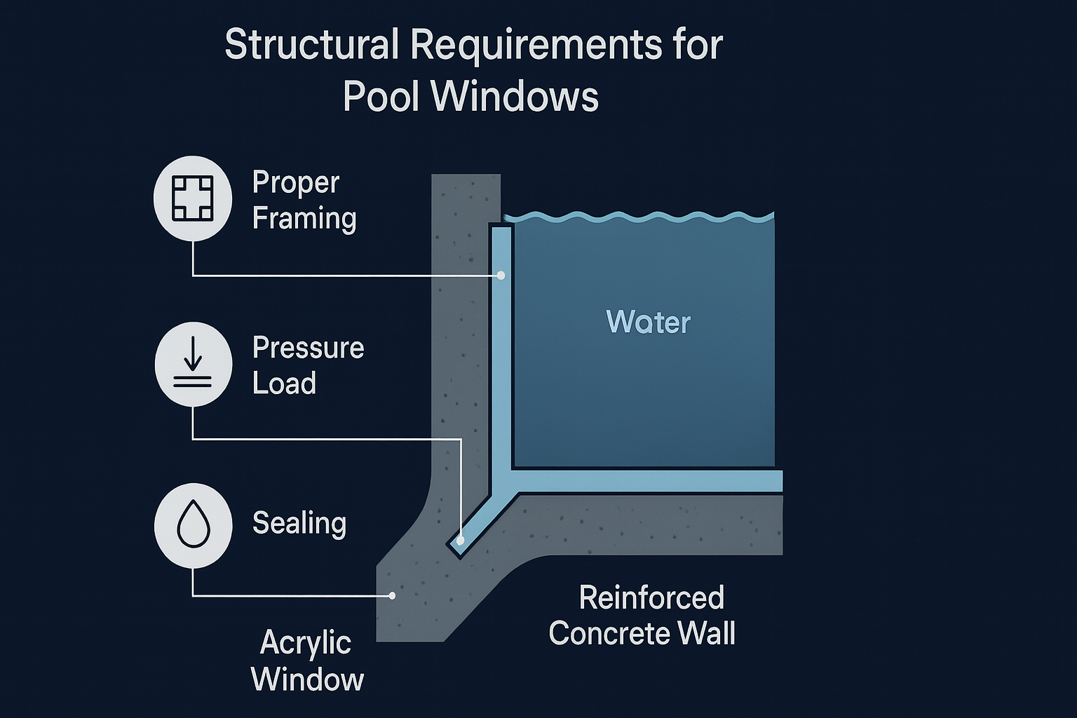 Diagram showing installation and framing essentials for pool windows.