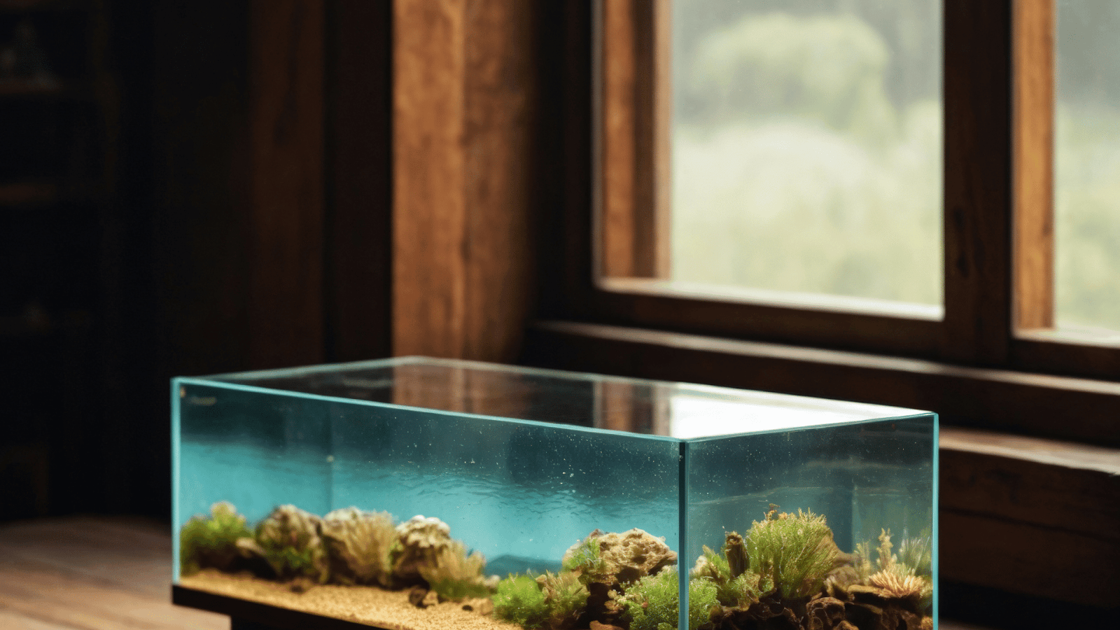 Small home aquarium with 10mm glass thickness for safe water containment.
