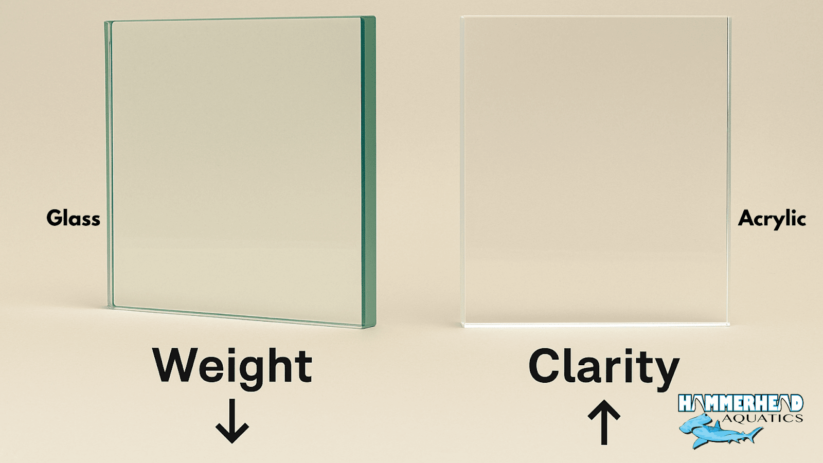 Side-by-side comparison of glass and acrylic panels for aquariums.