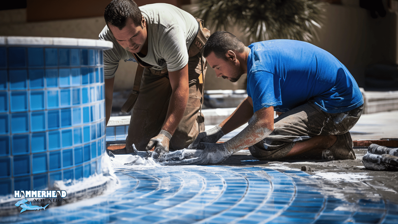 Vinyl swimming pool liner installation inside a steel pool frame.