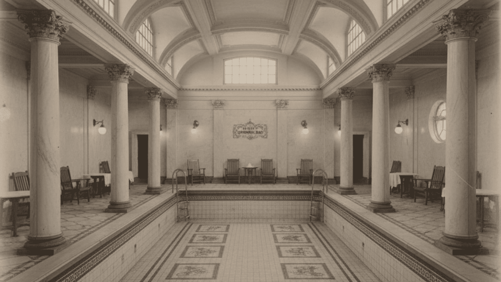 Historic Titanic ship swimming pool, luxury feature from 1912