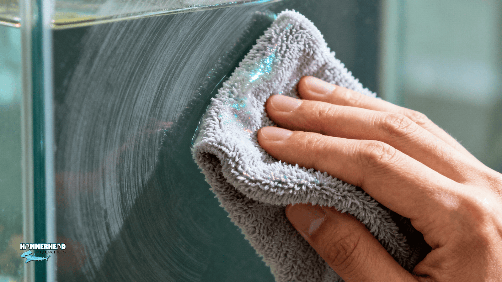 Cleaning the outside of aquarium glass with an aquarium-safe cleaner