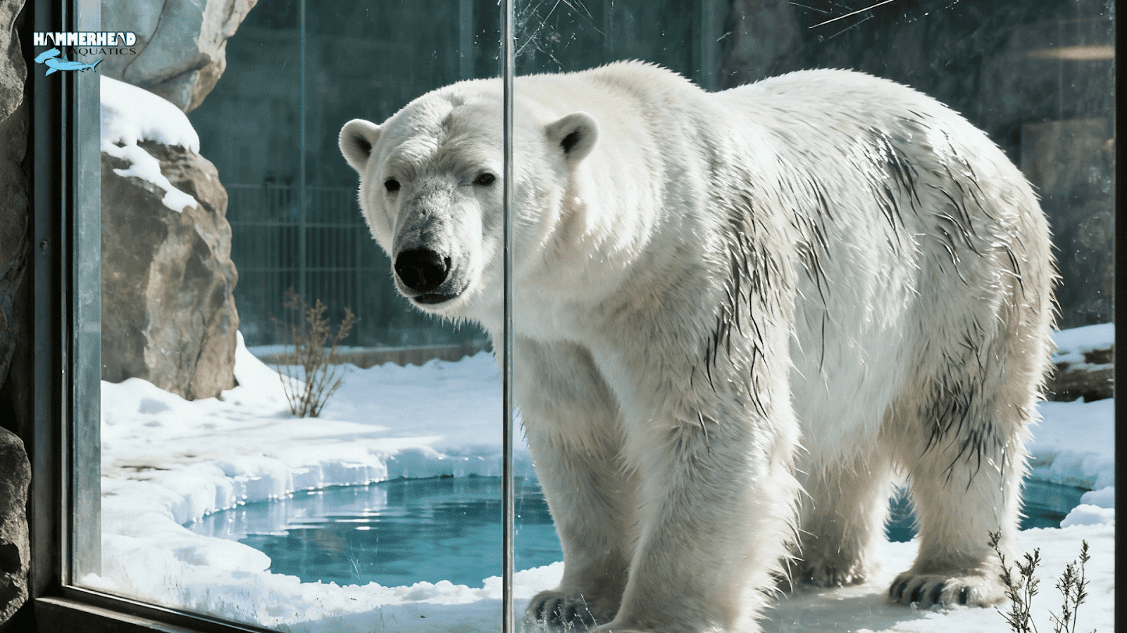 Acrylic zoo window showcasing large animals like polar bears in their natural habitat
