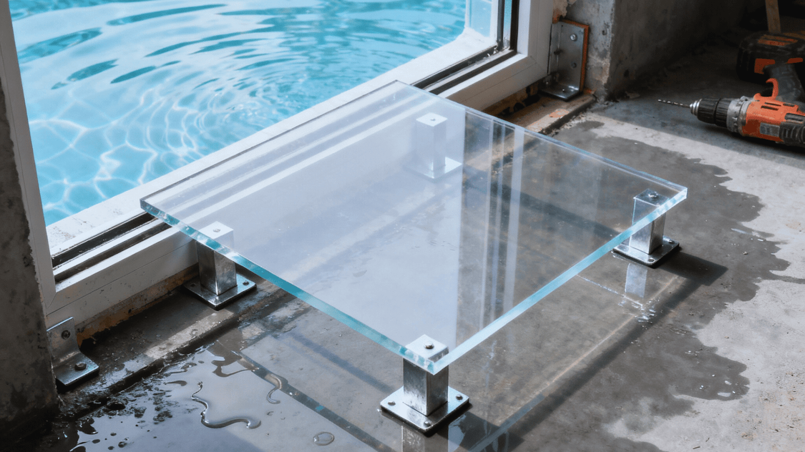 Setting blocks used to support acrylic underwater window panel