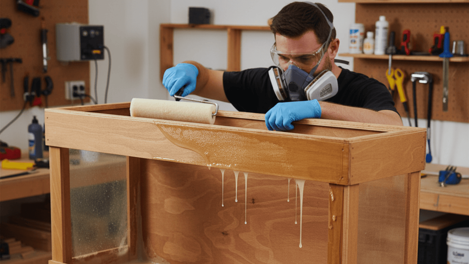 Applying waterproof epoxy coating to plywood aquarium base