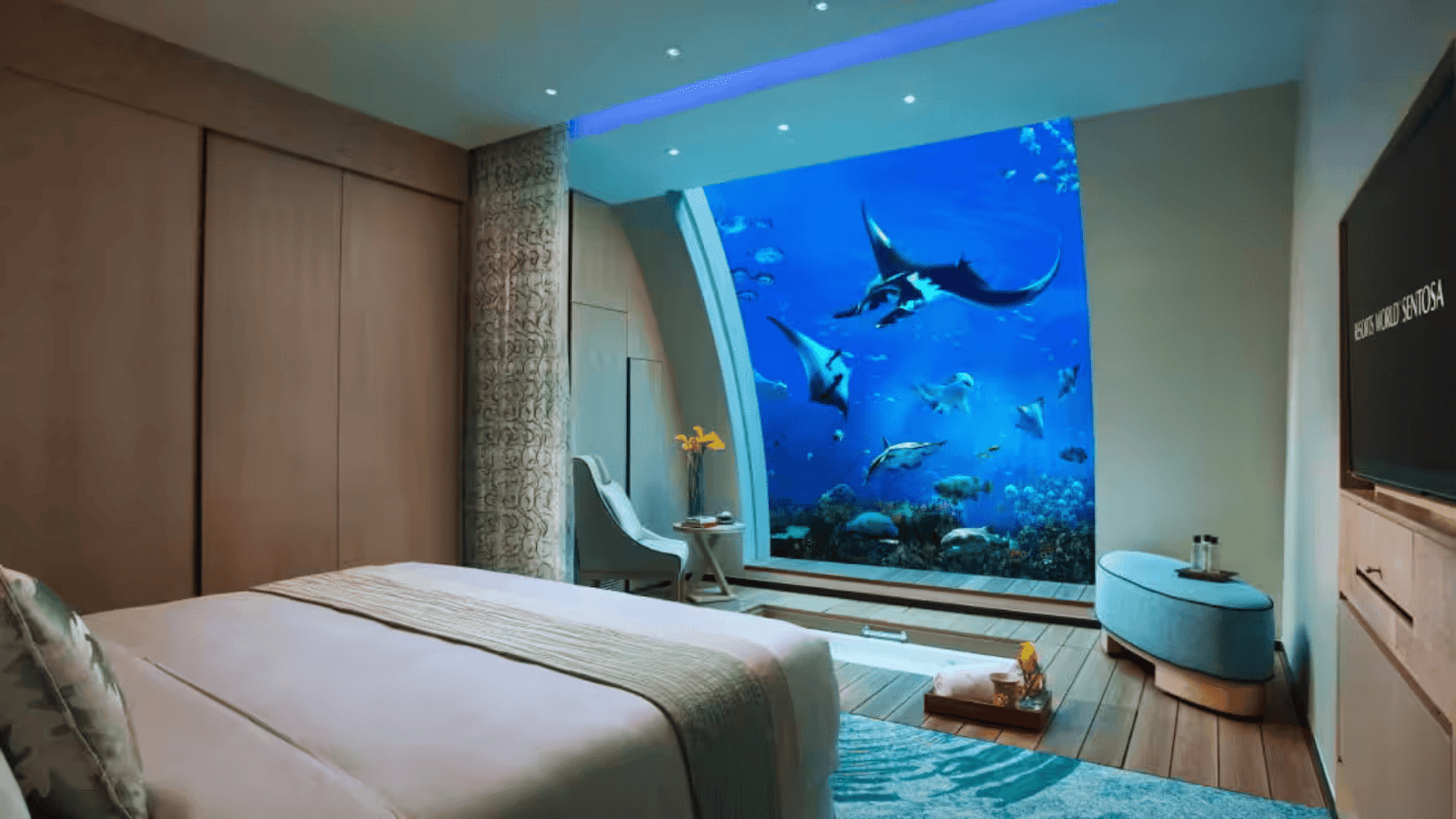 Ocean Suite at Resorts World Sentosa featuring a private 22-foot aquarium window