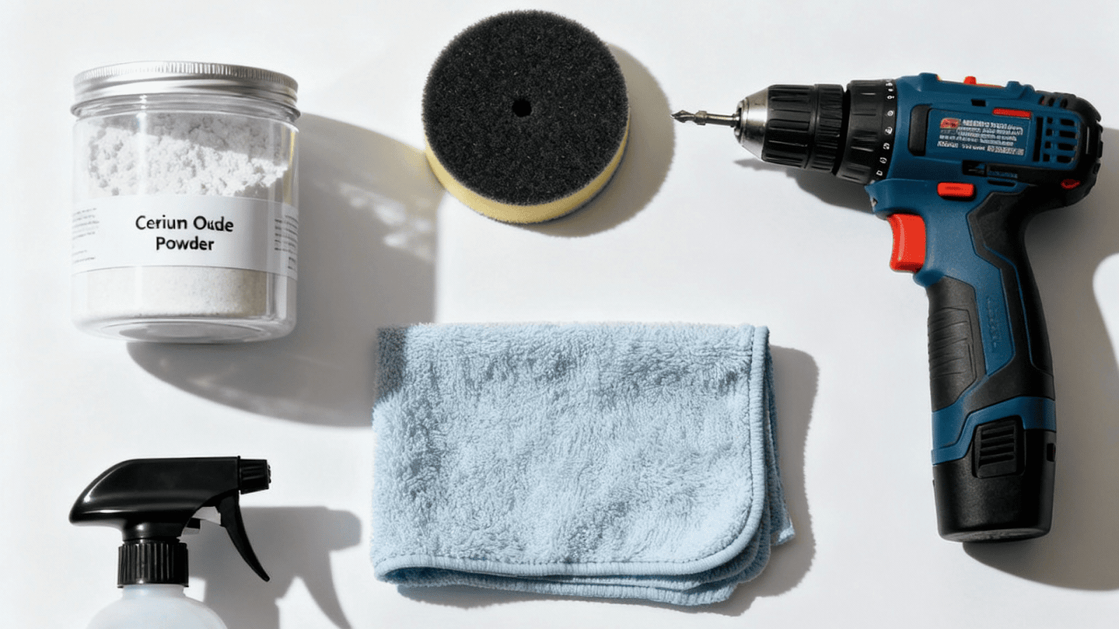 Step-by-step process of polishing aquarium glass using cerium oxide and buffing pad