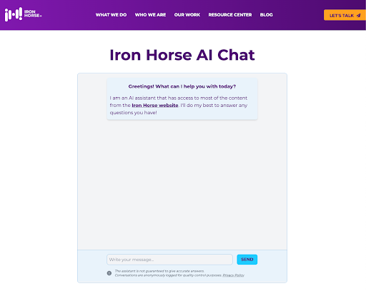 A chat window in Iron Horse