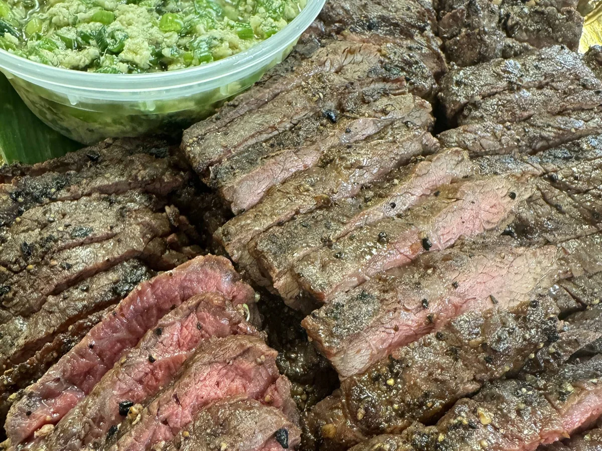 Grilled Chuck Steak with Ginger green onion sauce