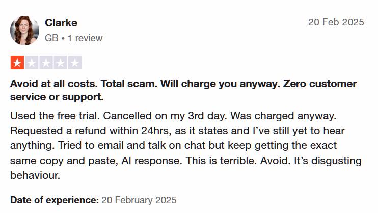 One Star Customer Review