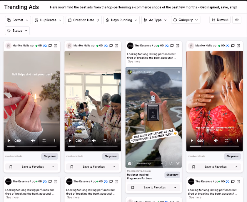 Trending Ads Interface Example
