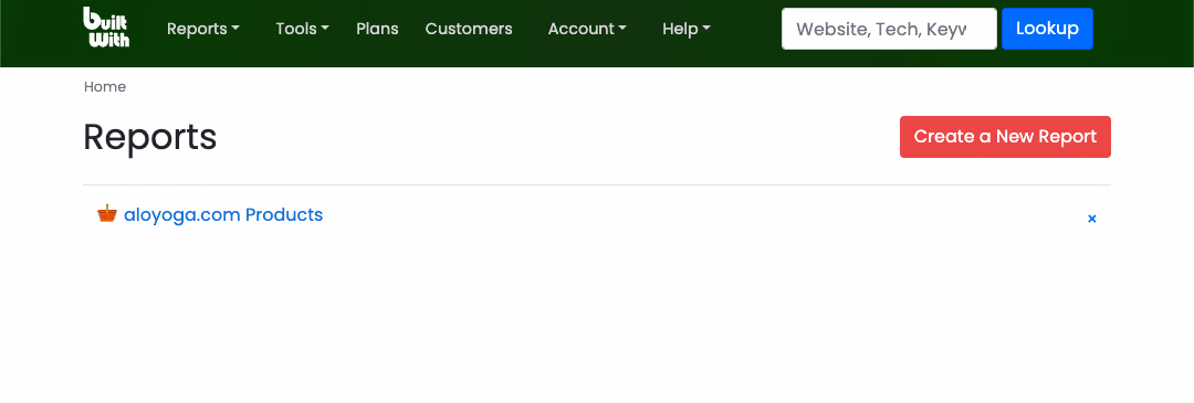 Builtwith Reports Page