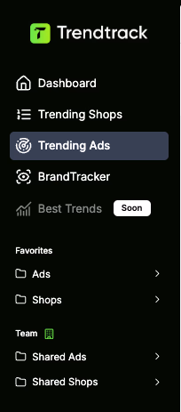 Trendtrack App Menu