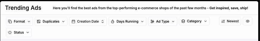 Trending Ads Filter Options
