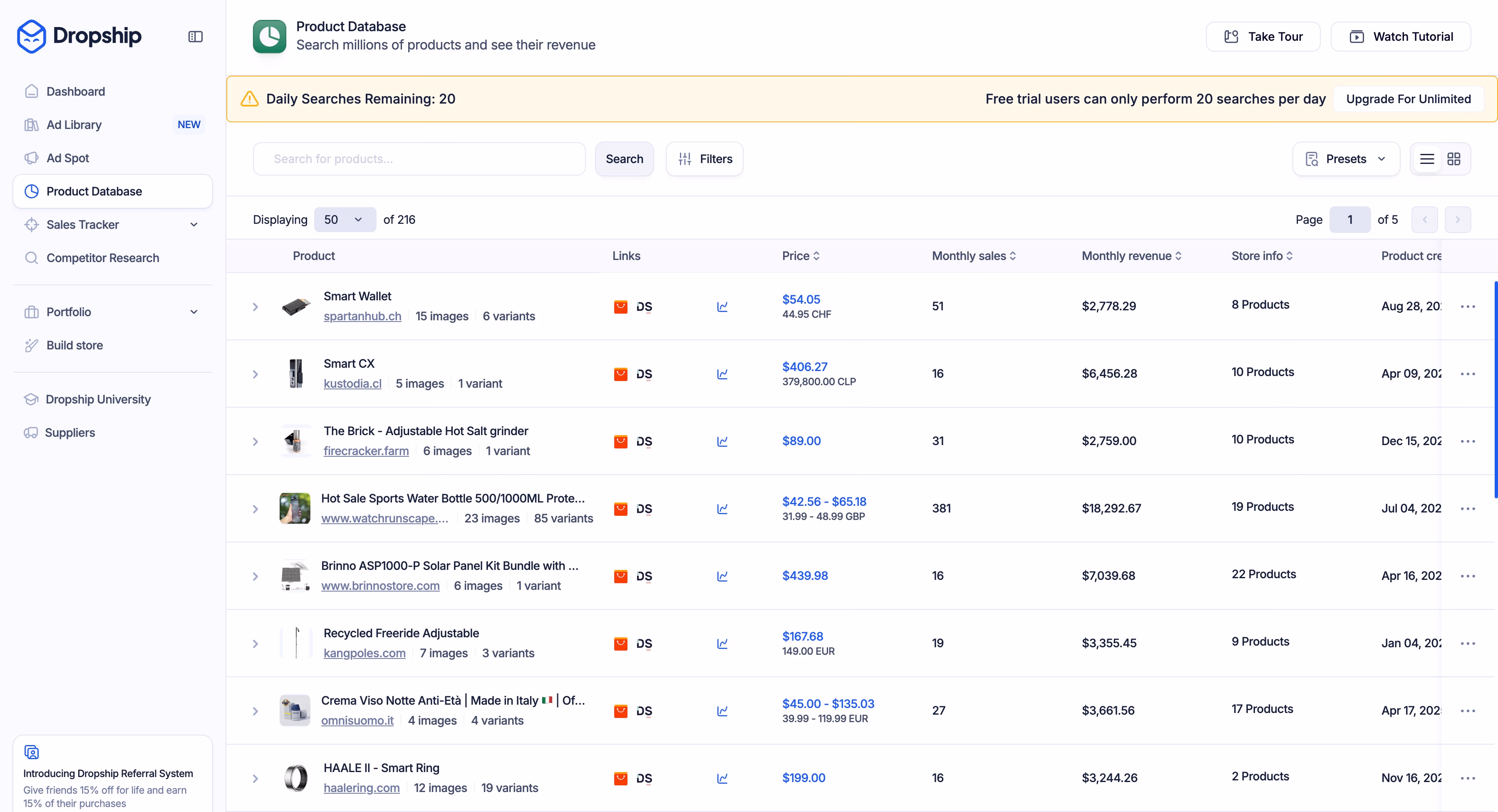 dropship product database view