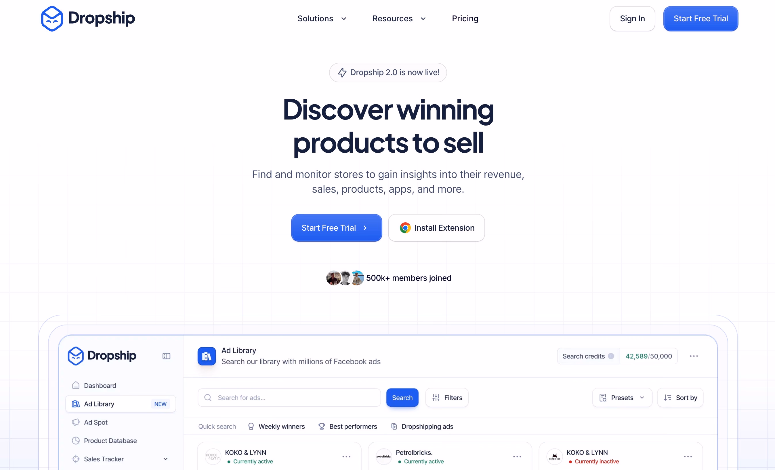 dropship website user interface