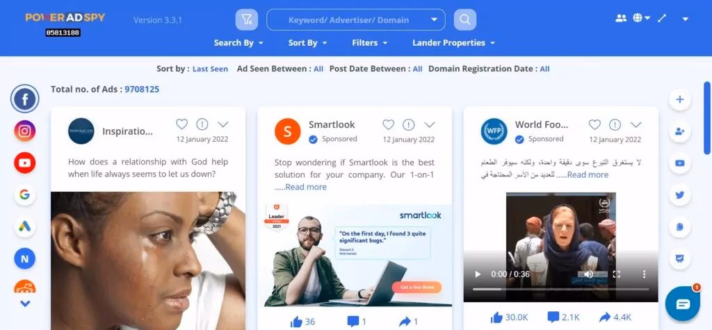 ads spy software interface