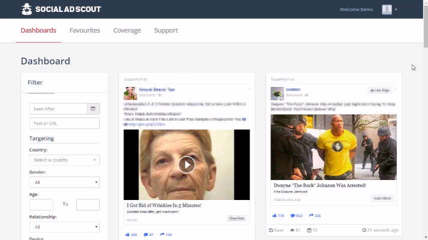 social ad scout dashboard