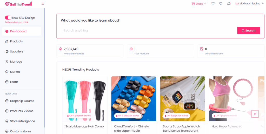 dropshipping dashboard trending products