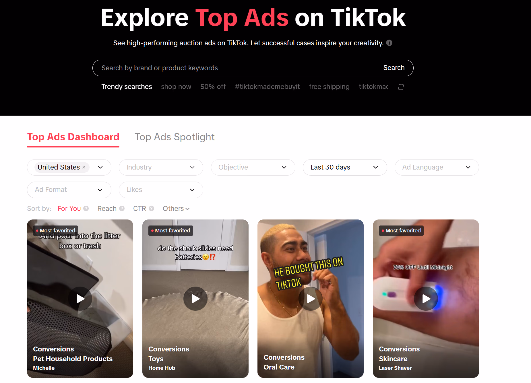 tiktok top ads dashboard