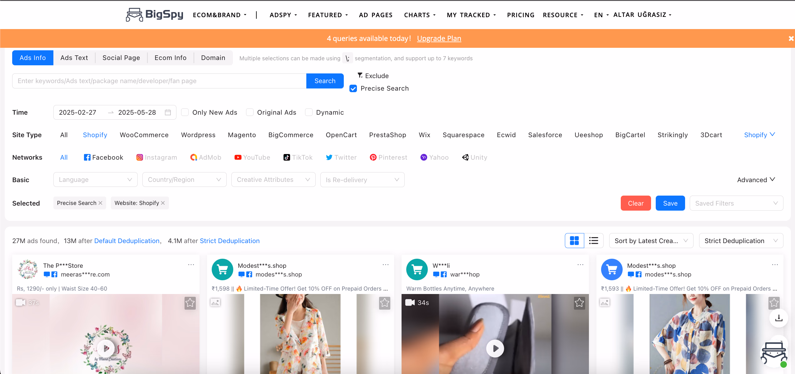 bigspy ads search interface