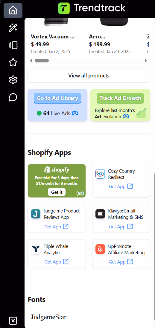 Trendtrack Dashboard Shopify Apps