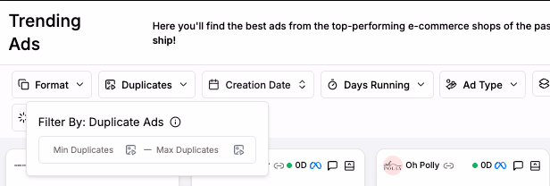 Duplicate Ads Filter Options