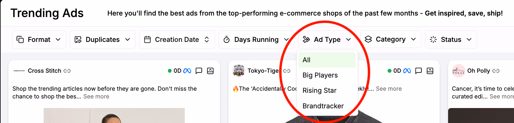 Ad Type Filter Menu
