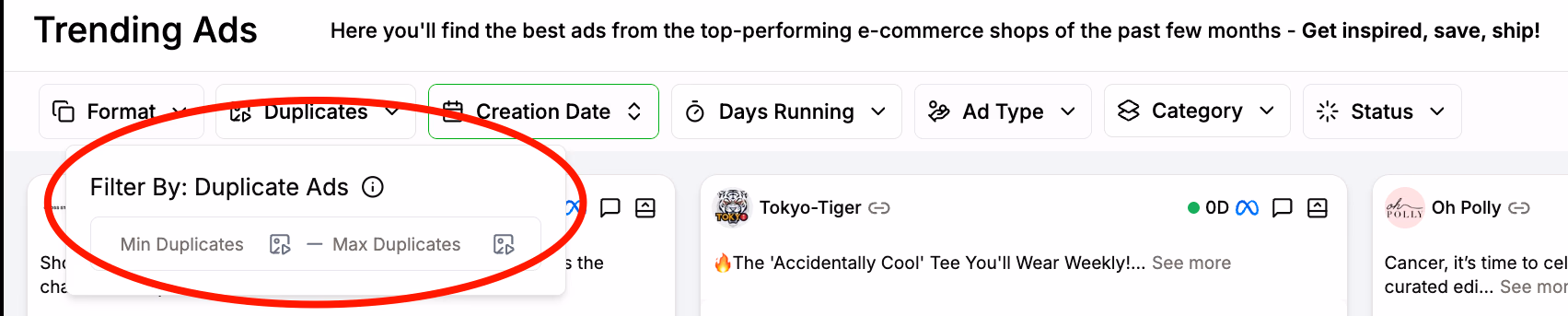 Duplicate Ads Filter Options