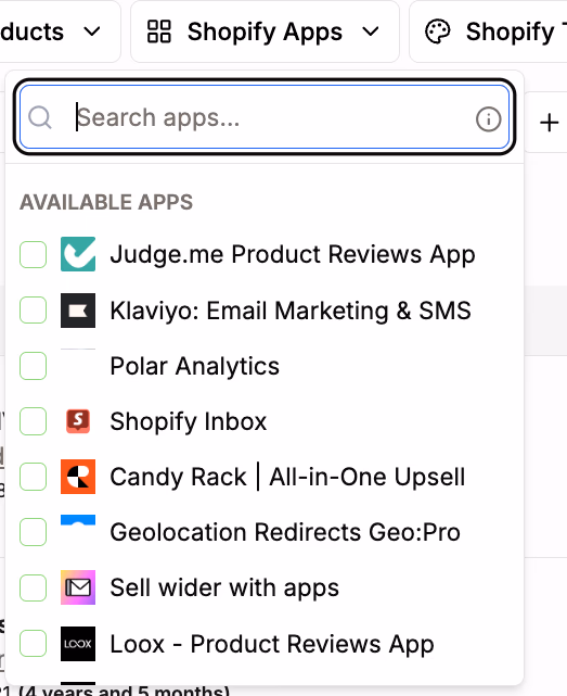 Shopify Apps Search List