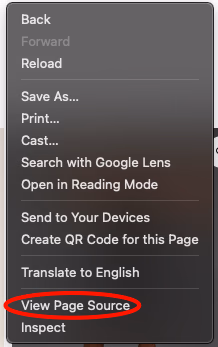 Browser Menu View Page Source